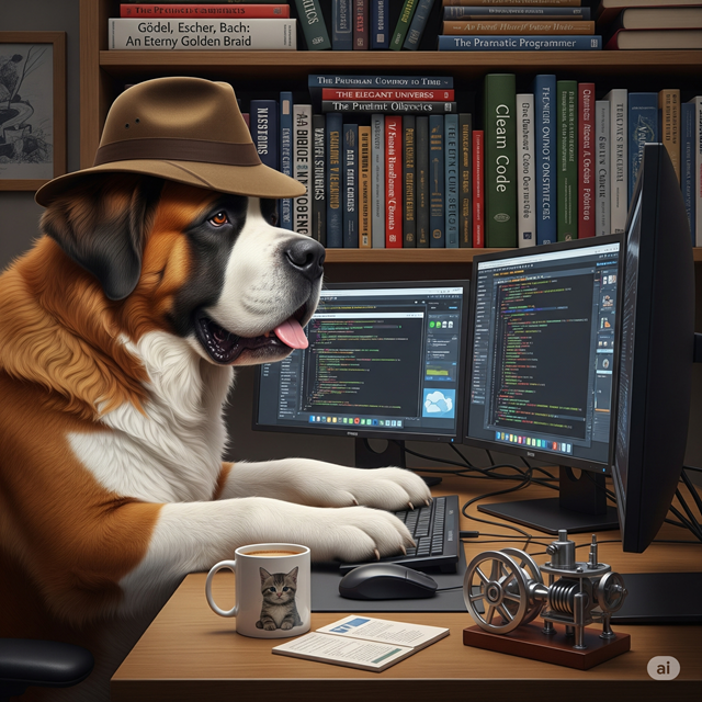 Ken Horne Portrait - St Bernard with Indiana Jones Fedora